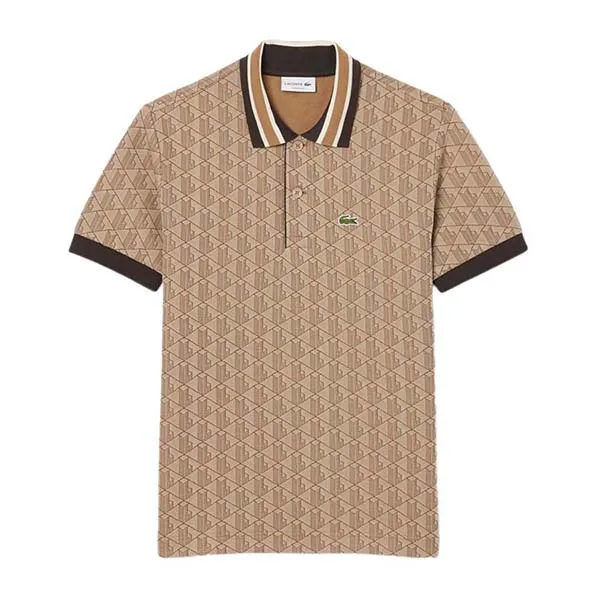 Áo Polo Nam Lacoste Men's Classic Fit Contrast Collar Monogram DH1417 6IR Màu Be Size 5