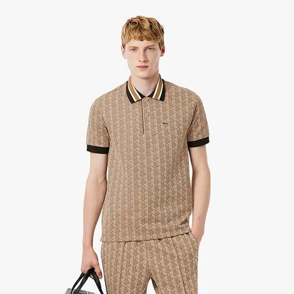 Áo Polo Nam Lacoste Men's Classic Fit Contrast Collar Monogram DH1417 6IR Màu Be Size 5