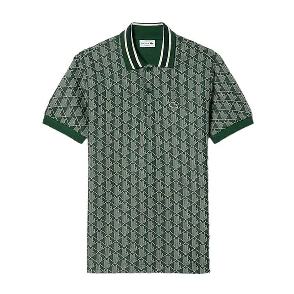 Áo Polo Nam Lacoste Men's Classic Fit Contrast Collar Monogram DH1417 D1R Màu Xanh Lá Size 4