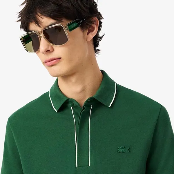 Áo Polo Nam Lacoste Men's Regular Fit Paris Stretch Piqué PH8184_132 Màu Xanh Lá Size 3