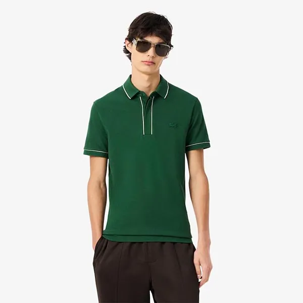 Áo Polo Nam Lacoste Men's Regular Fit Paris Stretch Piqué PH8184_132 Màu Xanh Lá Size 3