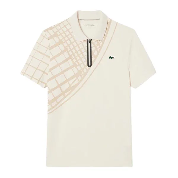 Áo Polo Nam Lacoste Men's Ultra Dry Printed Slim Fit Tennis Polo Shirt DH4756 XFJ Màu Be Nhạt Size 3