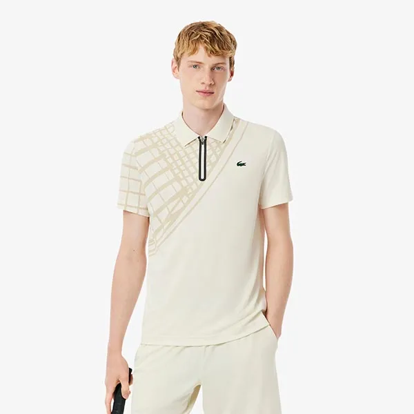 Áo Polo Nam Lacoste Men's Ultra Dry Printed Slim Fit Tennis Polo Shirt DH4756 XFJ Màu Be Nhạt Size 3