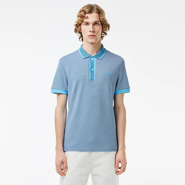 Áo Polo Nam Lacoste Regular Fit Contrast Caviar Texturized Piqué PH7359 IPK Màu Xanh Biển Size 3
