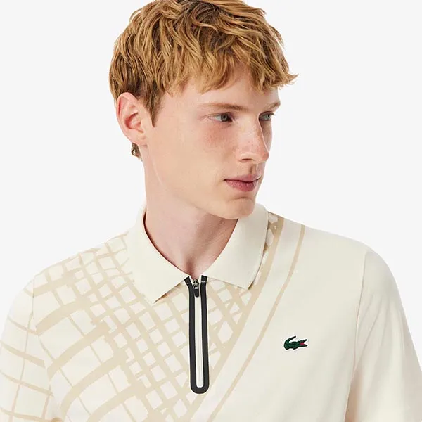Áo Polo Nam Lacoste Ultra Dry Printed Slim Fit Tennis DH4756_XFJ Màu Trắng Kem Size 5