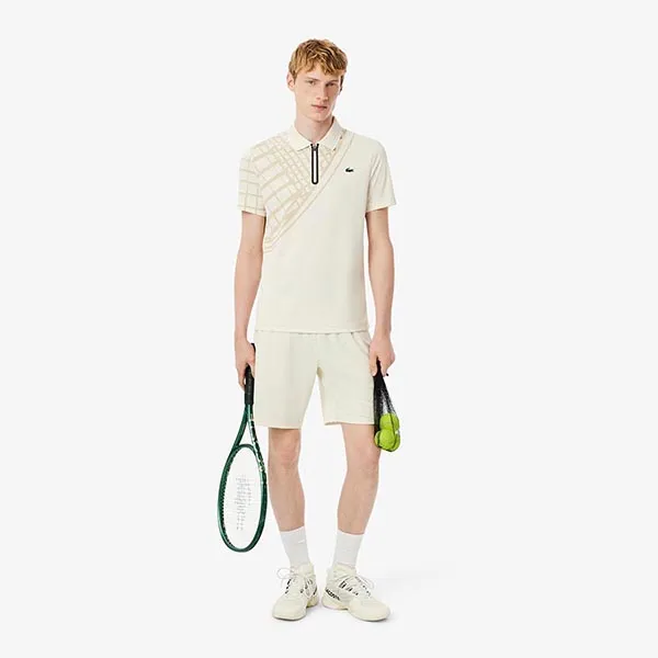 Áo Polo Nam Lacoste Ultra Dry Printed Slim Fit Tennis DH4756_XFJ Màu Trắng Kem Size 5