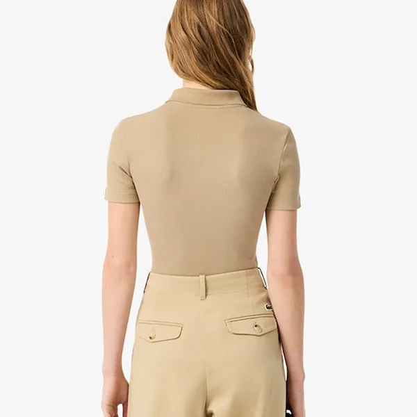 Áo Polo Nữ Lacoste Slim Fit L.12.D Ribbed Tshirt DF5377_02S Màu Be Size 34