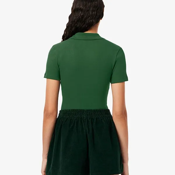 Áo Polo Nữ Lacoste Slim Fit L.12.D Ribbed Tshirt DF5377_132 Màu Xanh Green Size 34