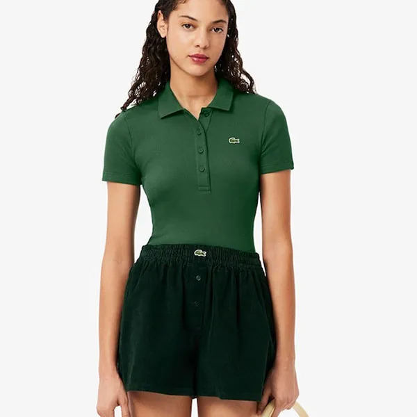 Áo Polo Nữ Lacoste Slim Fit L.12.D Ribbed Tshirt DF5377_132 Màu Xanh Green Size 34