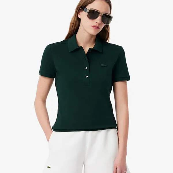 Áo Polo Nữ Lacoste Women's L.12.D Slim Fit Stretch Mini Piqué PF5462-51-YZP Màu Xanh Green Size 34