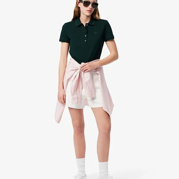 Áo Polo Nữ Lacoste Women's L.12.D Slim Fit Stretch Mini Piqué PF5462-51-YZP Màu Xanh Green Size 34