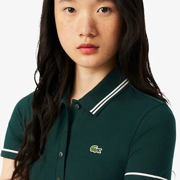 Áo Polo Nữ Lacoste Women's L.12.D Slim Fit Trim Detail DF5284_AIG Màu Xanh Green Size 34