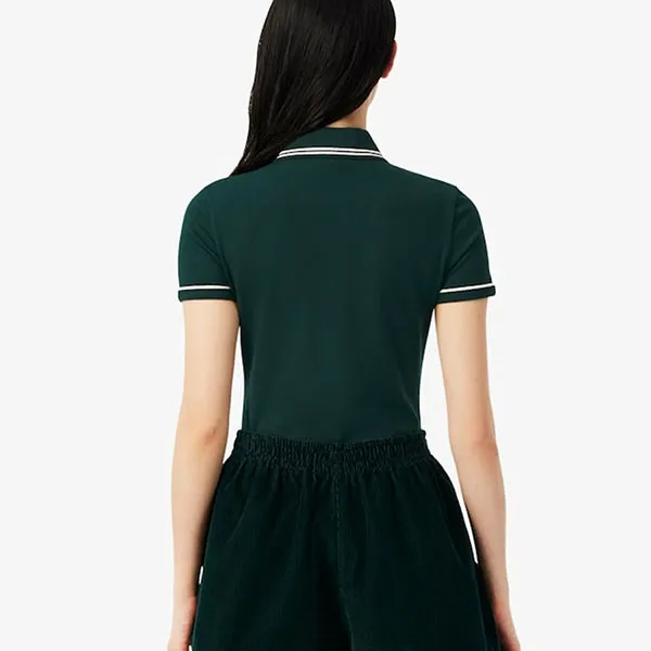 Áo Polo Nữ Lacoste Women's L.12.D Slim Fit Trim Detail DF5284_AIG Màu Xanh Green Size 34