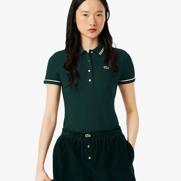 Áo Polo Nữ Lacoste Women's L.12.D Slim Fit Trim Detail DF5284_AIG Màu Xanh Green Size 34