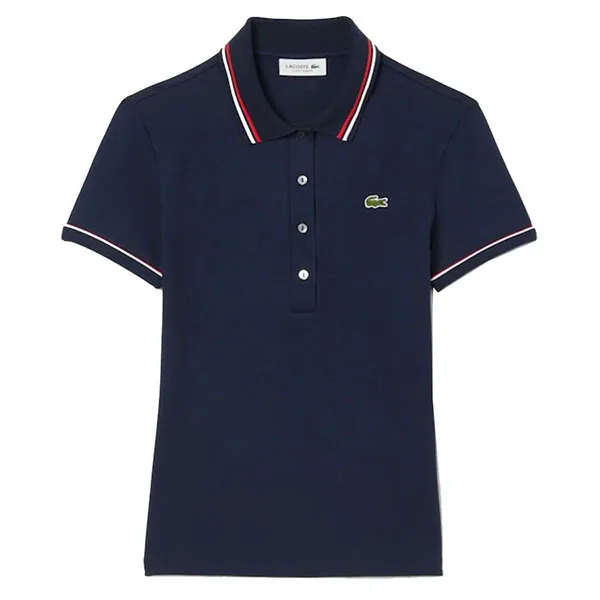 Áo Polo Nữ Lacoste Women's L.12.D Slim Fit Trim Detail DF5284_DB3 Màu Xanh Navy Size 34