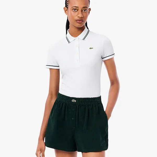 Áo Polo Nữ Lacoste Women's L.12.D Slim Fit Trim Detail DF5284_FMB Màu Trắng Size 36