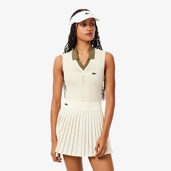 Áo Polo Nữ Lacoste Women's Sleeveless Stretch Knit Tennis PF0614-51-AI1 Màu Trắng/Kaki Size 34