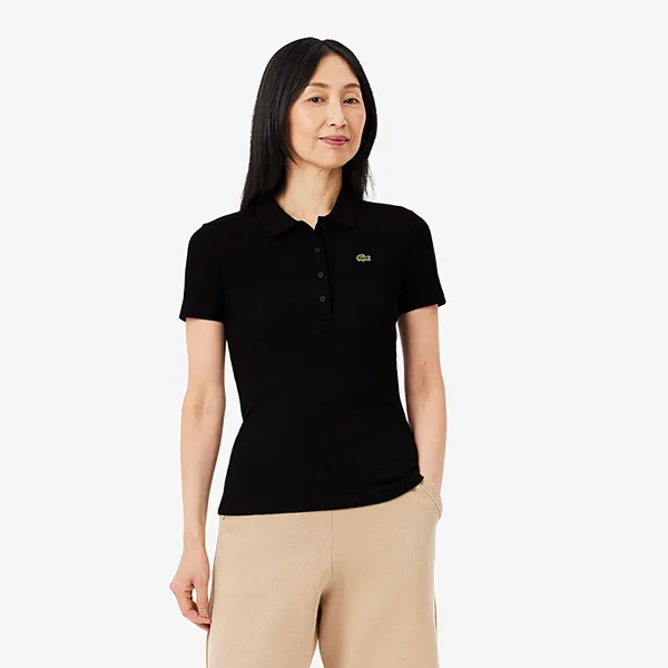 Áo Polo Nữ Lacoste Women's Slim Fit L.12.D Ribbed Cotton DF5377-51-031 Màu Đen Size 36