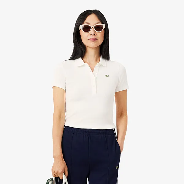 Áo Polo Nữ Lacoste Women's Slim Fit L.12.D Ribbed Cotton DF5377 51 70V Màu Trắng Size 36