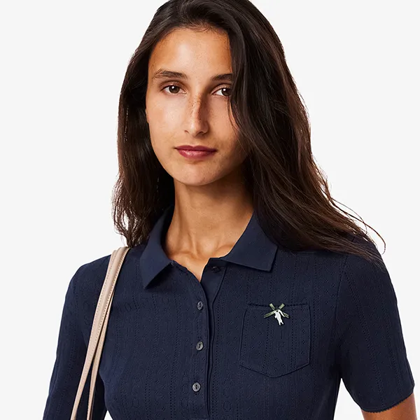 Áo Polo Nữ Lacoste Women's Slim Fit Pointelle Branded L.12.D DF5296-51-166 Màu Xanh Navy Size 36
