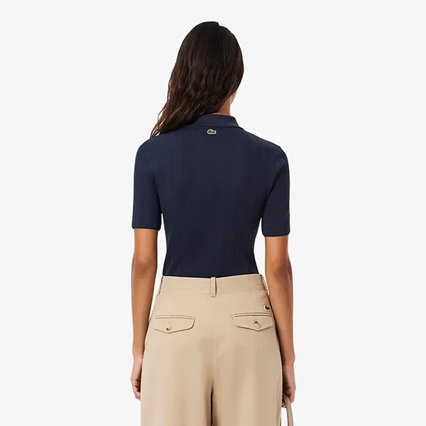 Áo Polo Nữ Lacoste Women's Slim Fit Pointelle Branded L.12.D DF5296-51-166 Màu Xanh Navy Size 36