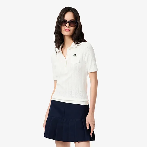 Áo Polo Nữ Lacoste Women's Slim Fit Pointelle Branded L.12.D DF5296-51-70V Màu Trắng Size 36