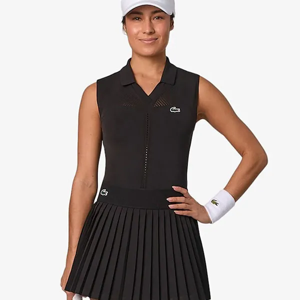Áo Polo Thể Thao Nữ Lacoste Women's Sleeveless Stretch Knit Tennis PF0614 51 C31 Màu Đen Size 42/44