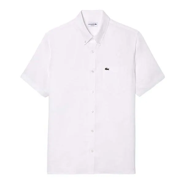 Áo Sơ Mi Cộc Tay Nam Lacoste Men's Short Sleeved Linen Shirt CH5699 001 Màu Trắng Size 38