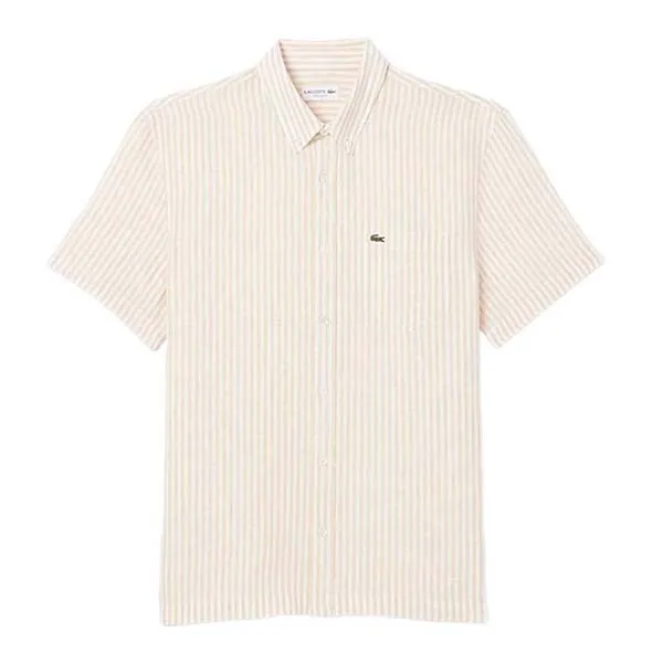 Áo Sơ Mi Cộc Tay Nam Lacoste Men's Regular Fit Short Sleeve Linen Shirt CH8061 IR7 Màu Trắng Be Size 38