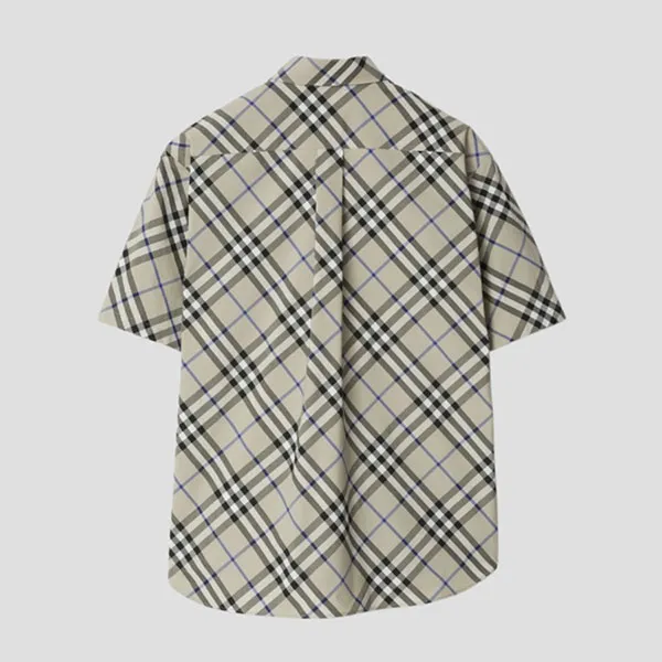 Áo Sơ Mi Cộc Tay Nam Burberry Short-sleeve Checked Cotton Shirt In Light Grey - 80876391 Màu Xám Kẻ Size M