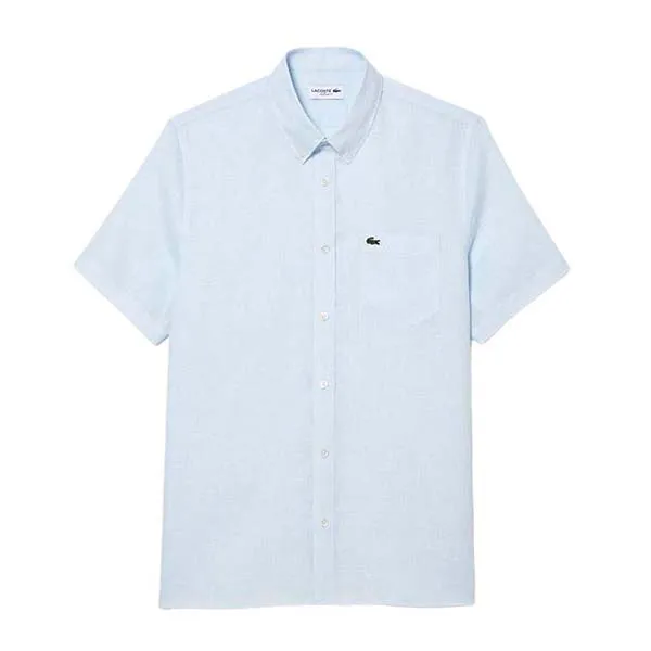 Áo Sơ Mi Cộc Tay Nam Lacoste Men's Short Sleeved Linen Shirt CH5699 T01 Màu Xanh Da Trời Size 40