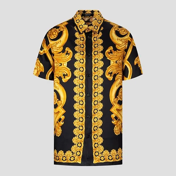 Áo Sơ Mi Cộc Tay Nam Versace Short Sleeve In Black/Gold With Baroque Logo Printed 1010103 1A11900 5B000 Màu Vàng Đen Size 44