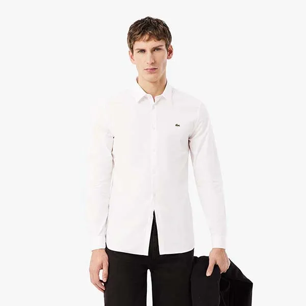 Áo Sơ Mi Dài Tay Nam Lacoste Men's Slim Fit Stretch Poplin Shirt CH5620 001 Màu Trắng Size 39