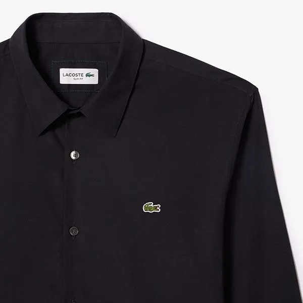 Áo Sơ Mi Dài Tay Nam Lacoste Men's Slim Fit Stretch Poplin Shirt CH5620 HDE Màu Xanh Navy Size 38