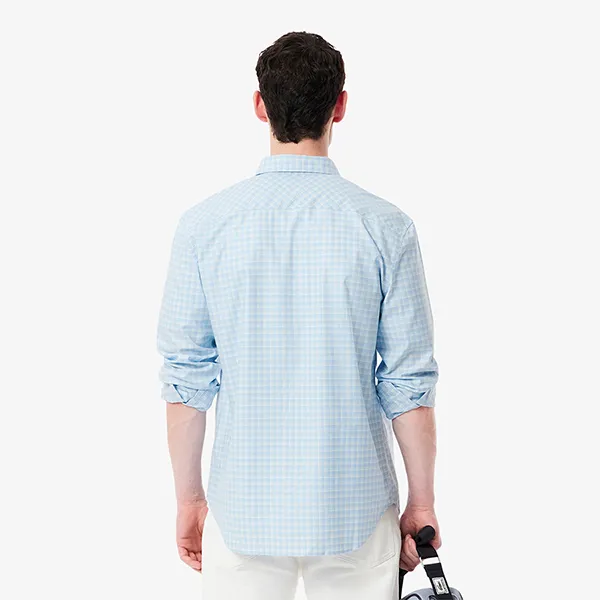Áo Sơ Mi Dài Tay Nam Lacoste Regular Fit Stretch Plaid Shirt CH1343 62E Màu Xanh Nhạt Size 40