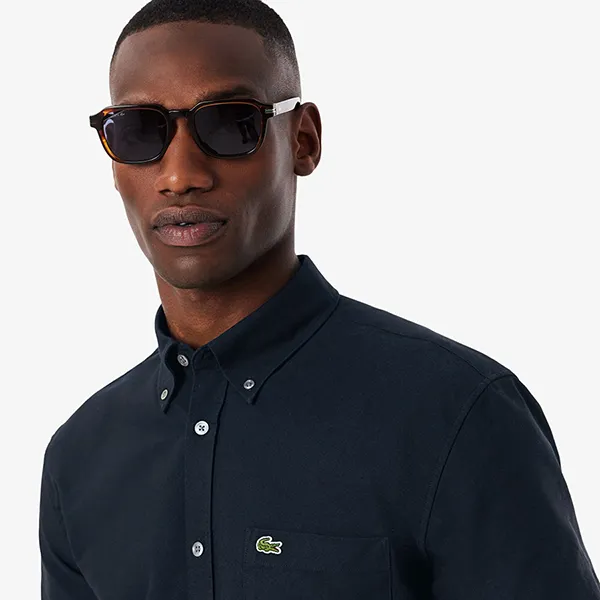 Áo Sơ Mi Nam Lacoste Oxford Shirt Short Sleeve Regular Fit CH1917 F2W Màu Xanh Navy Size 38
