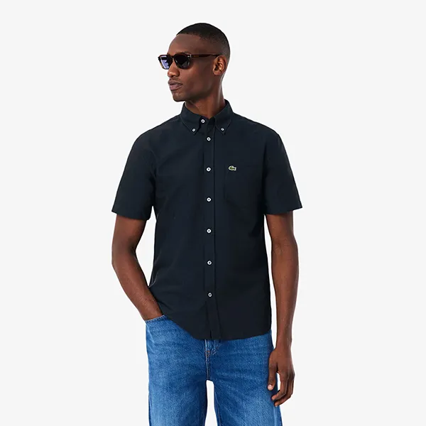Áo Sơ Mi Nam Lacoste Oxford Shirt Short Sleeve Regular Fit CH1917 F2W Màu Xanh Navy Size 38