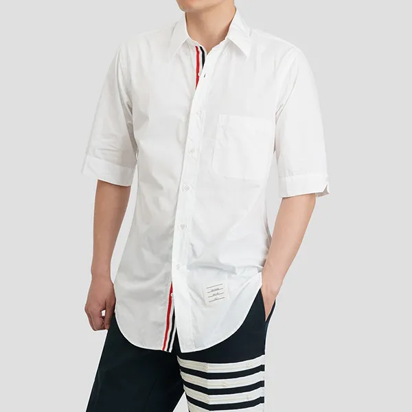 Áo Sơ Mi Nam Thom Browne Three-stripe Grosgrain Placket Solid MWS002E 03113 100 Màu Trắng Size 1