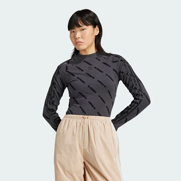 Áo Thun Dài Tay Nữ Adidas Mono LS Top JE8355 Màu Xám Đậm Size S