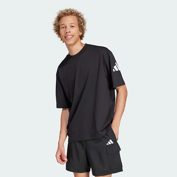 Áo Thun Dáng Rộng Nam Adidas Essentials Logo 3 Thanh JF3615 Tshirt Màu Đen Size S
