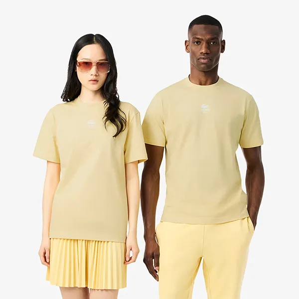 Áo Thun Lacoste Unisex Signature Print Cotton T-Shirt TH2739 361 Màu Vàng Size 3