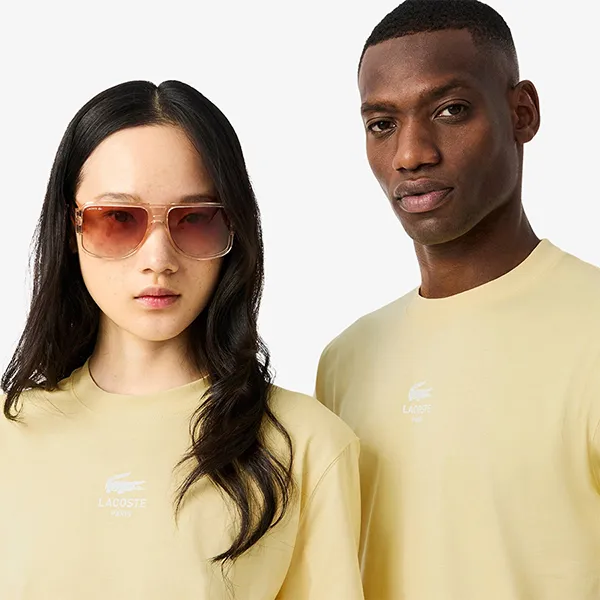 Áo Thun Lacoste Unisex Signature Print Cotton T-Shirt TH2739 361 Màu Vàng Size 3