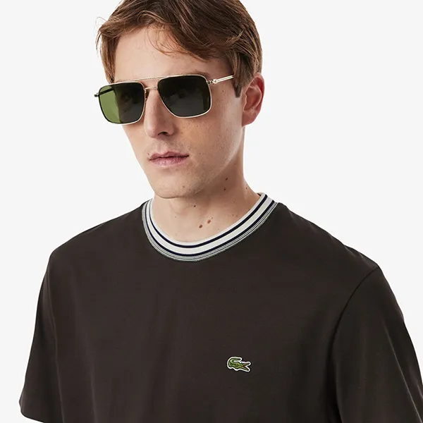 Áo Thun Nam Lacoste French Made Stripe Neck T-Shirt TH5455 SKB Màu Nâu Đậm Size 4