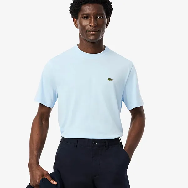 Áo Thun Nam Lacoste Men's Cotton TShirt TH7318 T01 Màu Xanh Nhạt Size 3