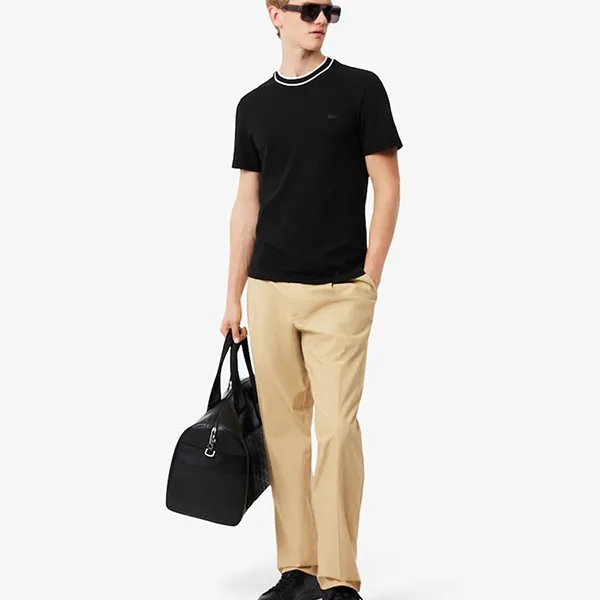 Áo Thun Nam Lacoste Men's Stretch Piqué Striped Collar T-Shirt TH8174 51 031 Màu Đen Size 3