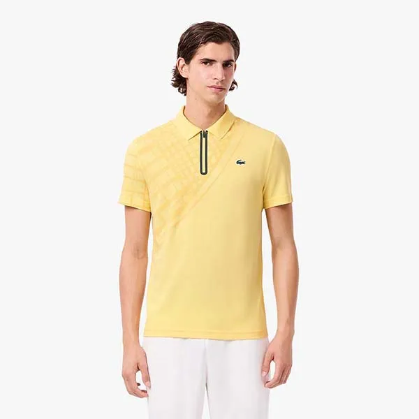 Áo Polo Nam Lacoste Men's Ultra Dry Printed Slim Fit Tennis Polo Shirt DH4756 107 Màu Vàng Pastel Size 3