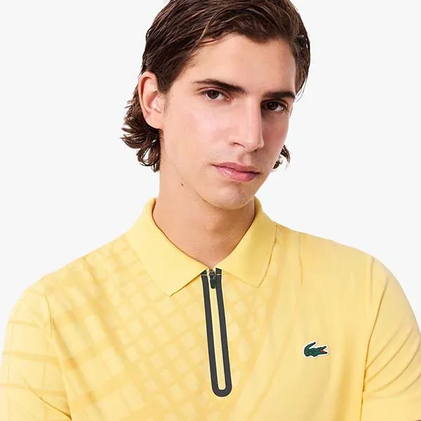 Áo Polo Nam Lacoste Men's Ultra Dry Printed Slim Fit Tennis Polo Shirt DH4756 107 Màu Vàng Pastel Size 3