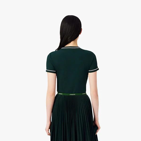 Áo Thun Nữ Lacoste Contrast Trim Jersey T-Shirt TF5289_AIG Màu Xanh Green Size 34