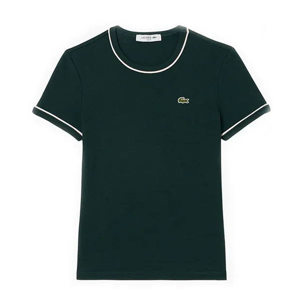 Áo Thun Nữ Lacoste Contrast Trim Jersey T-Shirt TF5289_AIG Màu Xanh Green Size 34