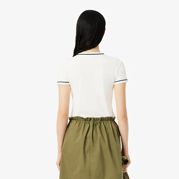 Áo Thun Nữ Lacoste Contrast Trim Jersey T-Shirt TF5289_FMB Màu Trắng Size 34